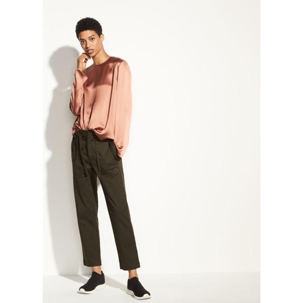 VINCE Crop Utility Pants Women’s Sz 4 Dark Laurel Green Drawstring Straight Leg - Picture 11 of 11